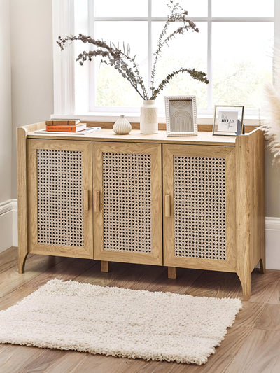 Sydney 3 Door Oak Effect Sideboard with Rattan Print