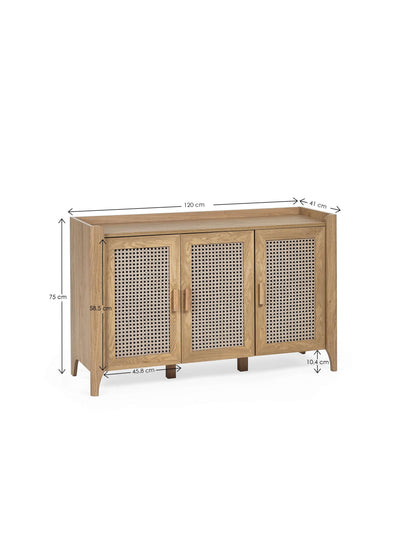 Sydney 3 Door Oak Effect Sideboard with Rattan Print