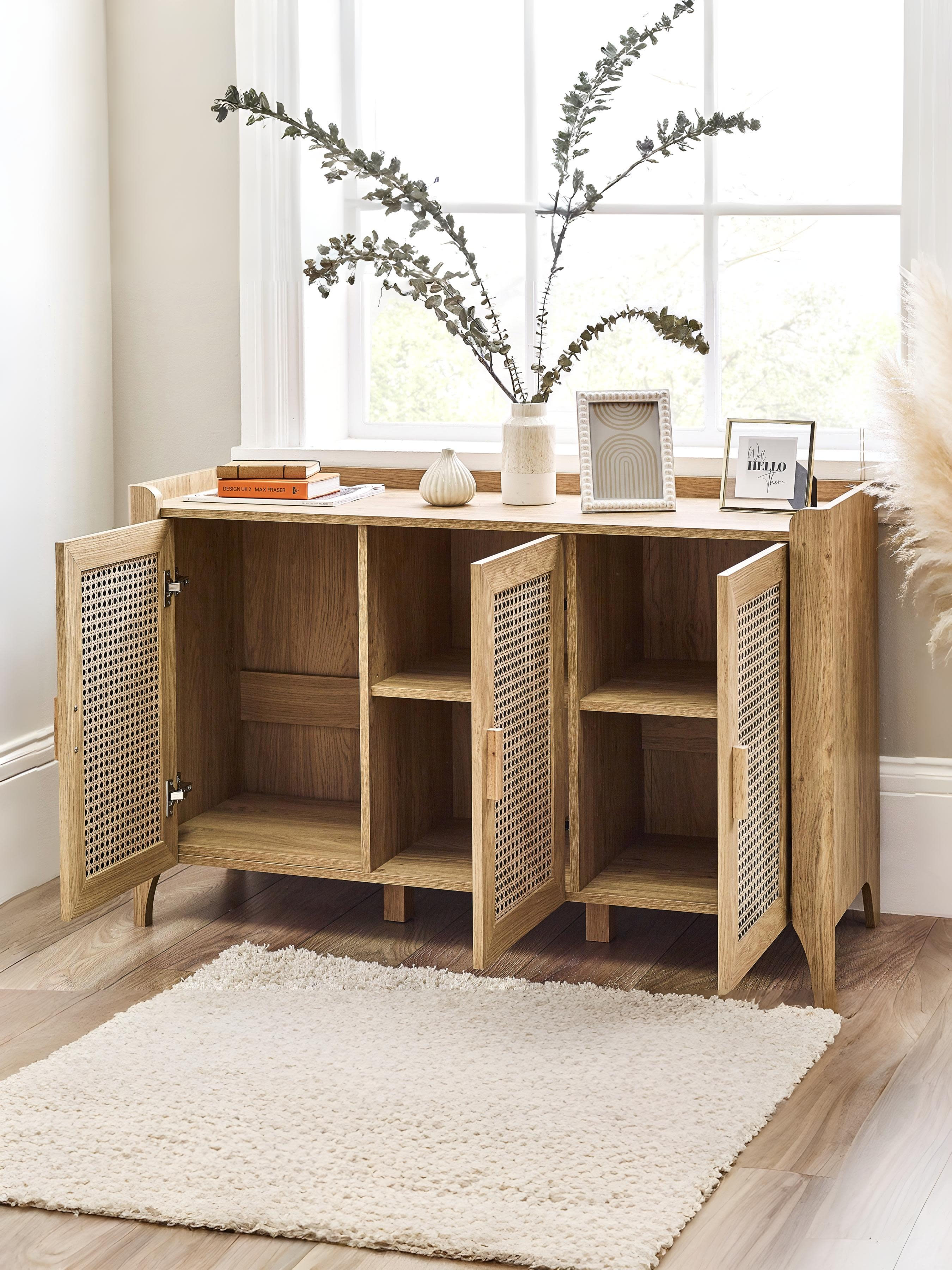 Sydney 3 Door Oak Effect Sideboard with Rattan Print