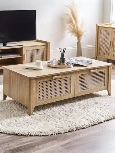 Sydney 2 Drawer Coffee Table - Rattan Effect