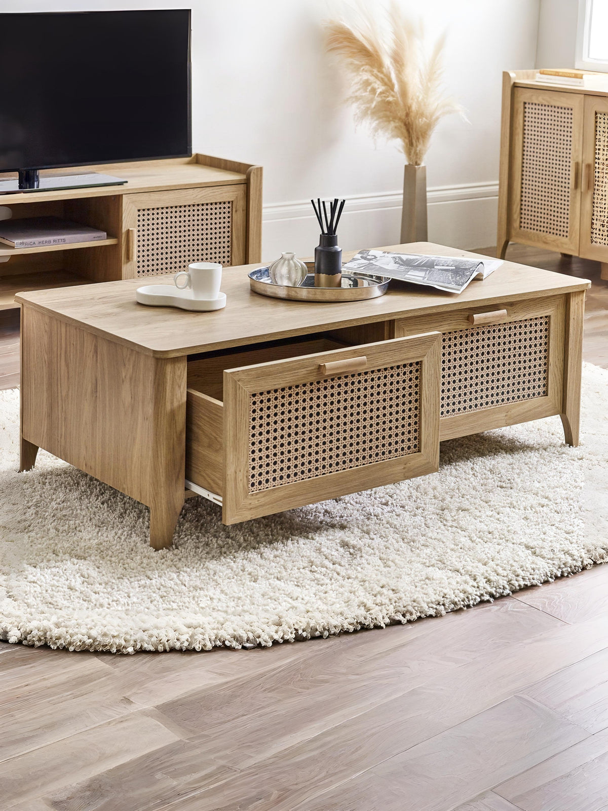 Sydney 2 Drawer Coffee Table - Rattan Effect