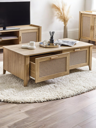 Sydney 2 Drawer Coffee Table - Rattan Effect