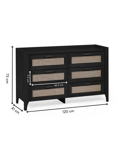 Sydney 6 Drawer Wide Chest - Black Ash