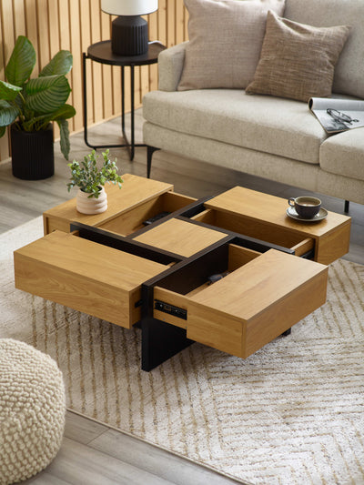 Tahoe 80cm Square Storage Coffee Table – Light Oak Effect