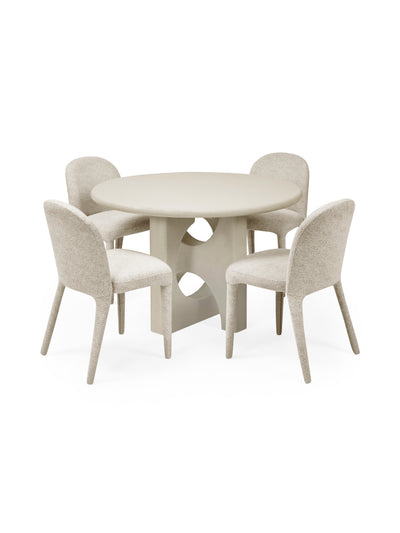 Thyra Stone Effect Round Dining Set with 4 Holly Cream Chairs – Stone Effect and Cream Chenille