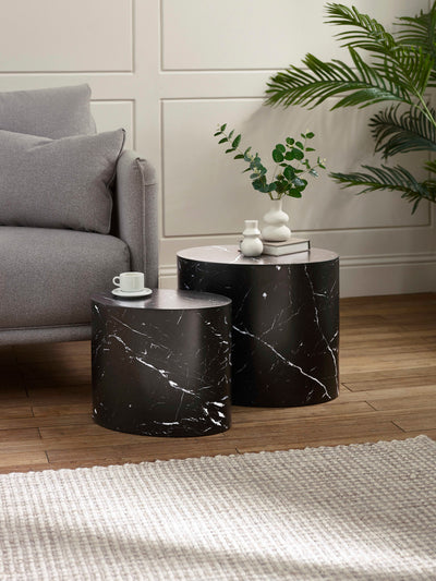 Toba Nest of 2 Black Marble Effect Tables
