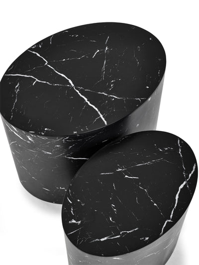 Toba Nest of 2 Black Marble Effect Tables