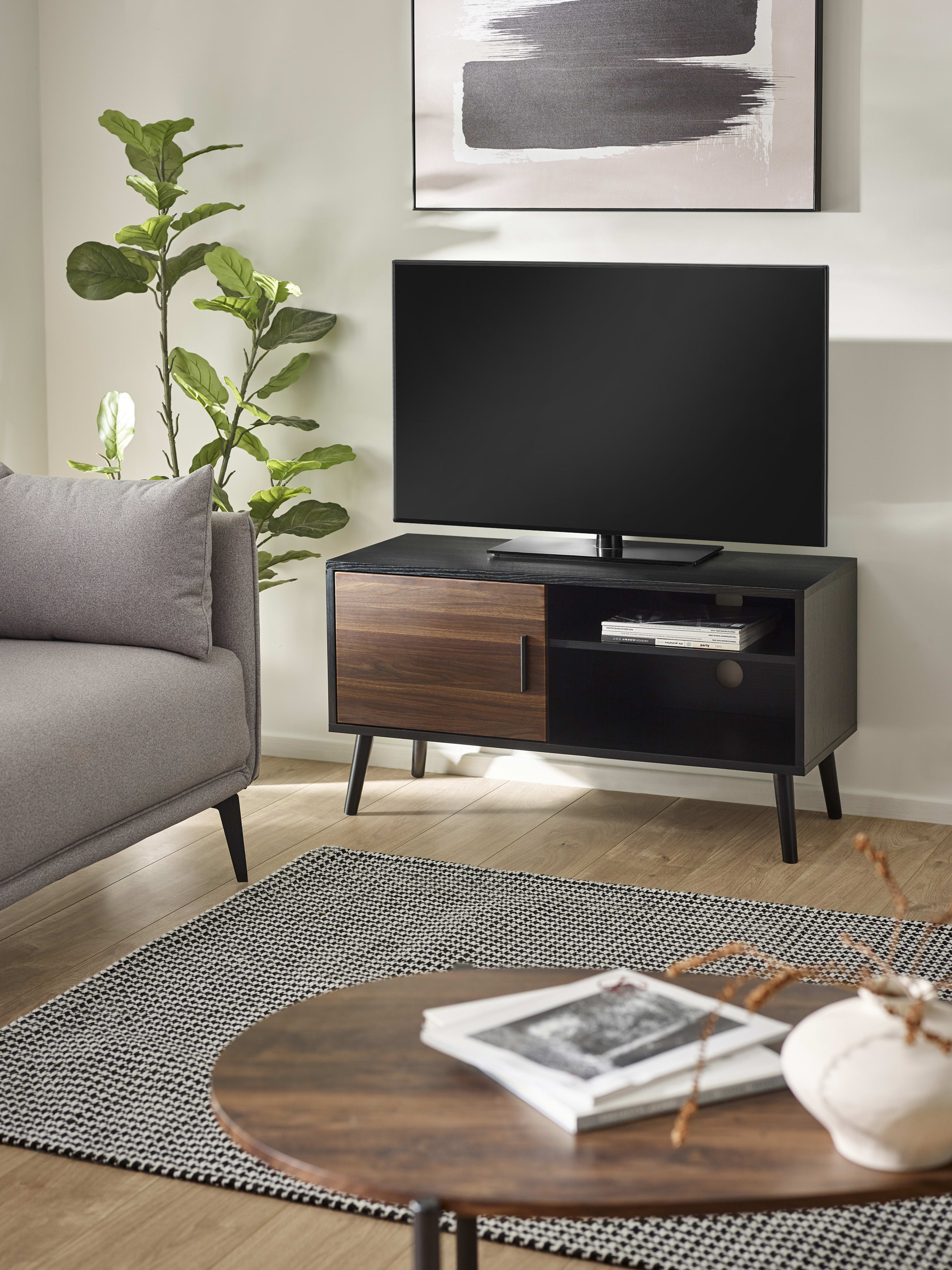 Trent Walnut and Black Small TV Stand Up to 43" – Walnut Effect