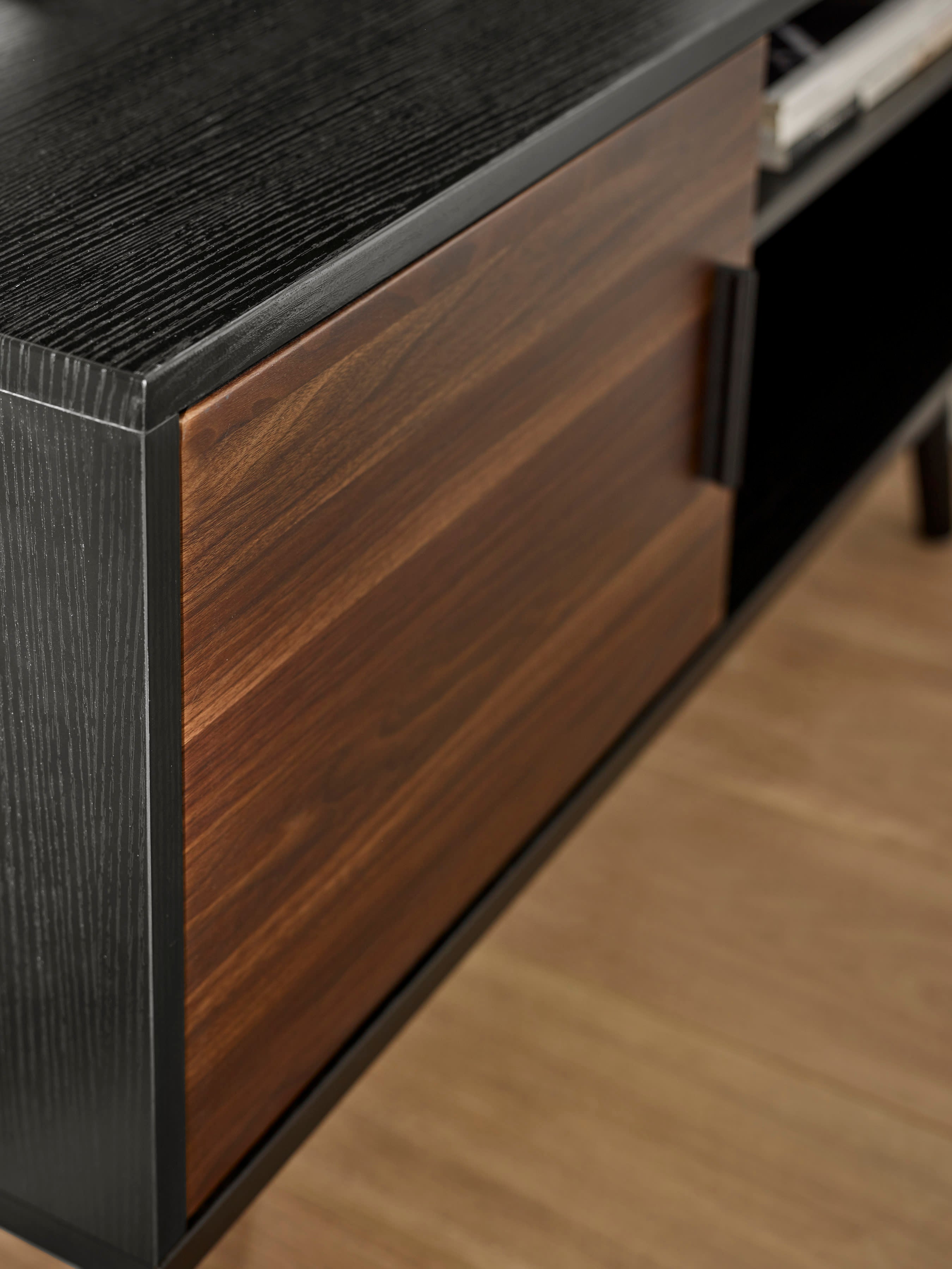 Trent Walnut and Black Small TV Stand Up to 43" – Walnut Effect