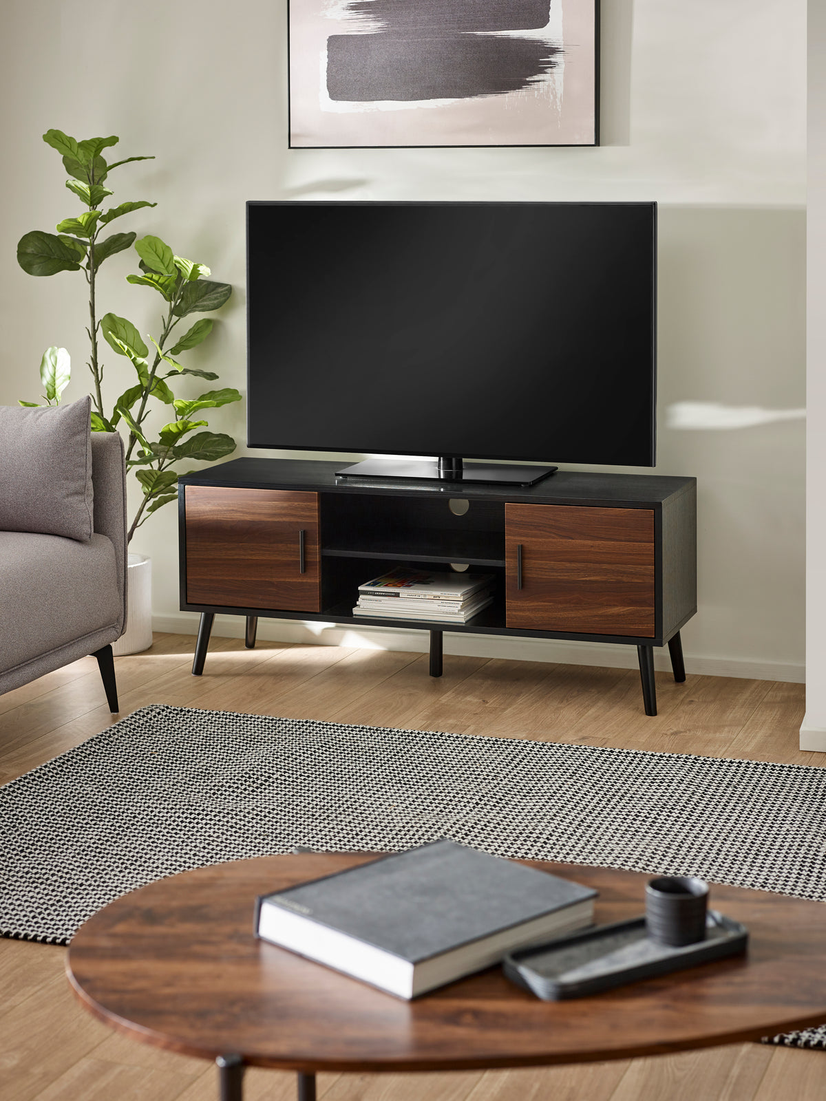 Trent Walnut and Black Large TV Stand Up to 55" – Walnut Effect