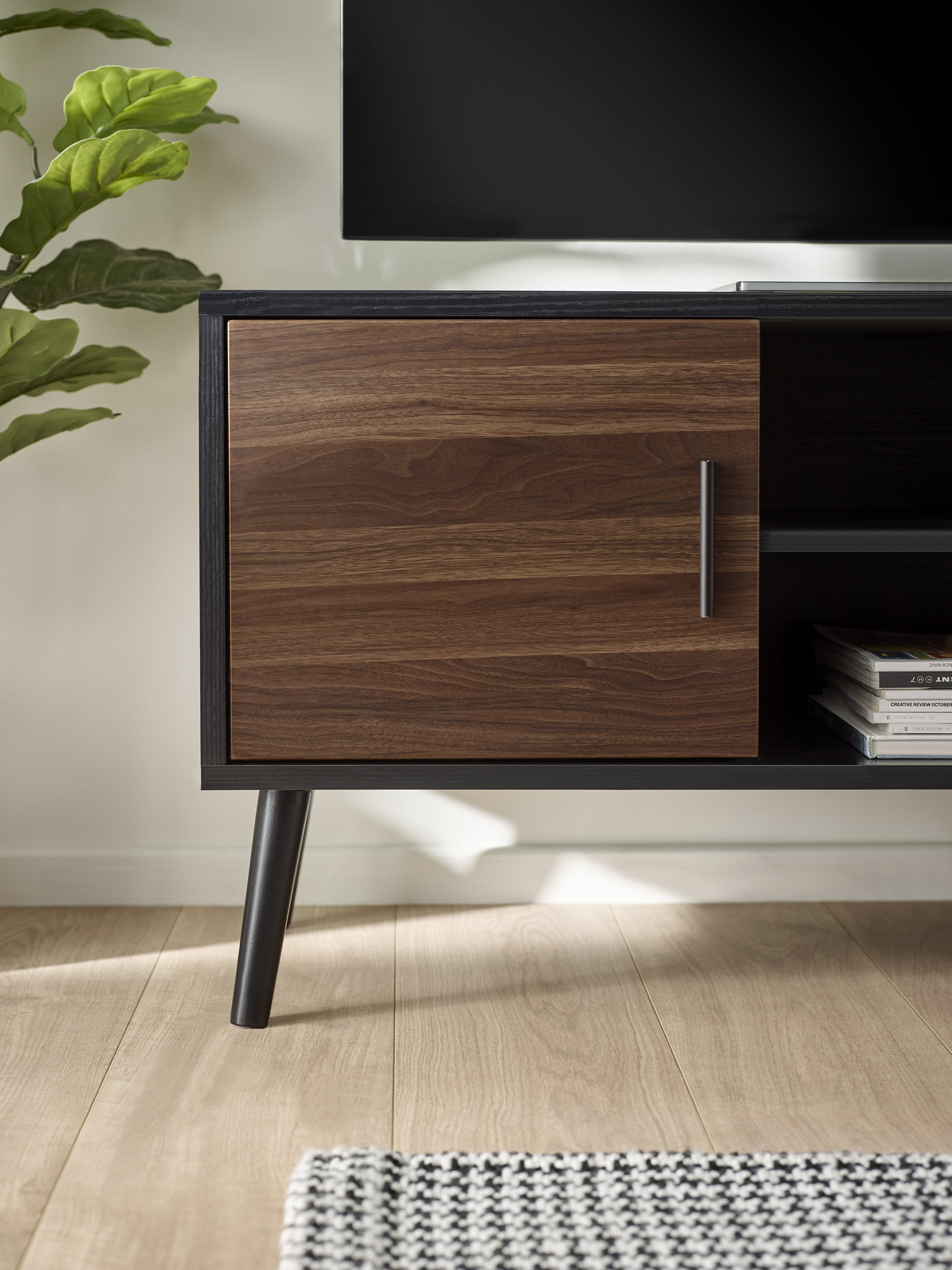 Trent Walnut and Black Large TV Stand Up to 55" – Walnut Effect