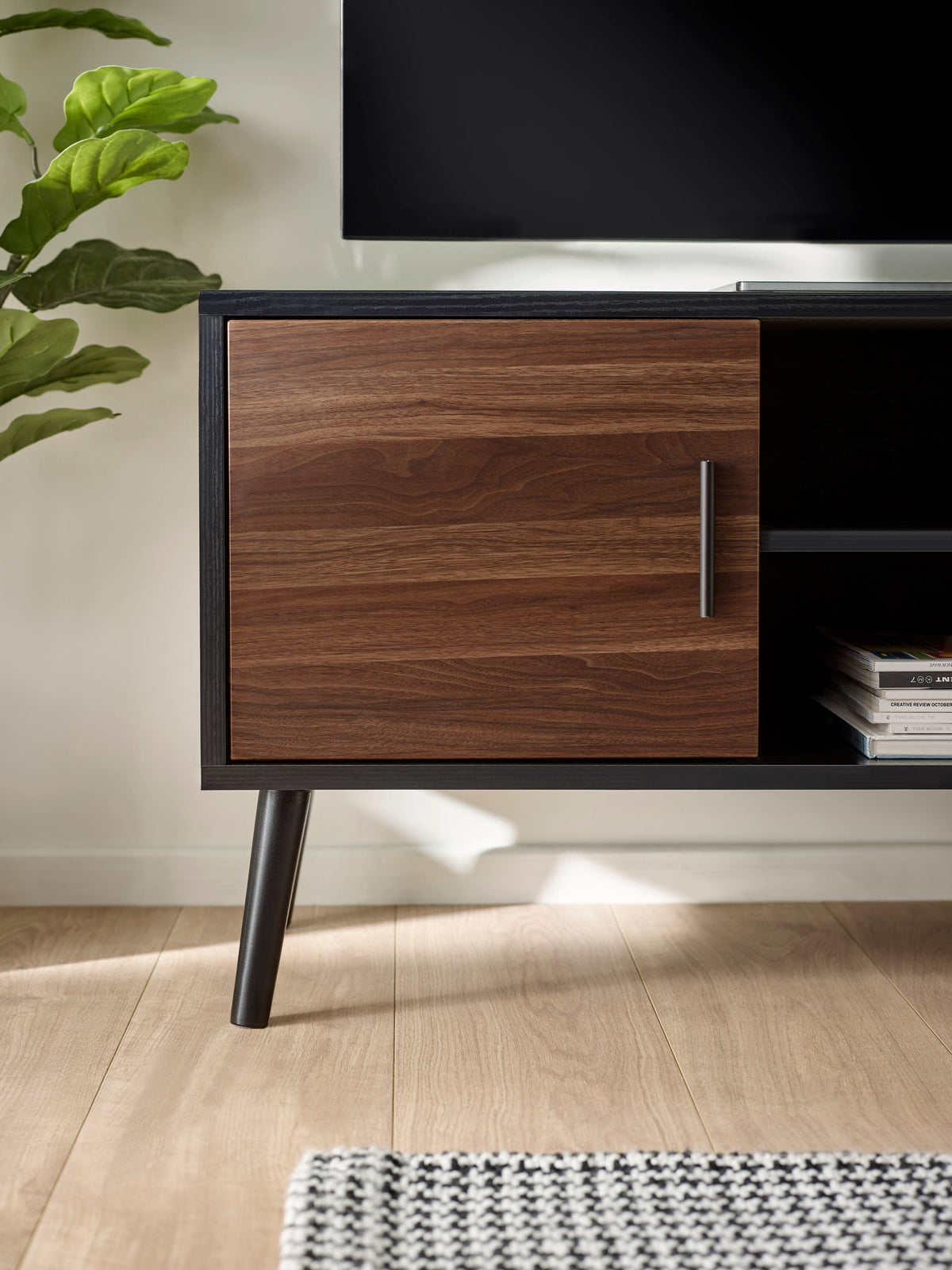 Trent Walnut and Black Large TV Stand Up to 55" – Walnut Effect