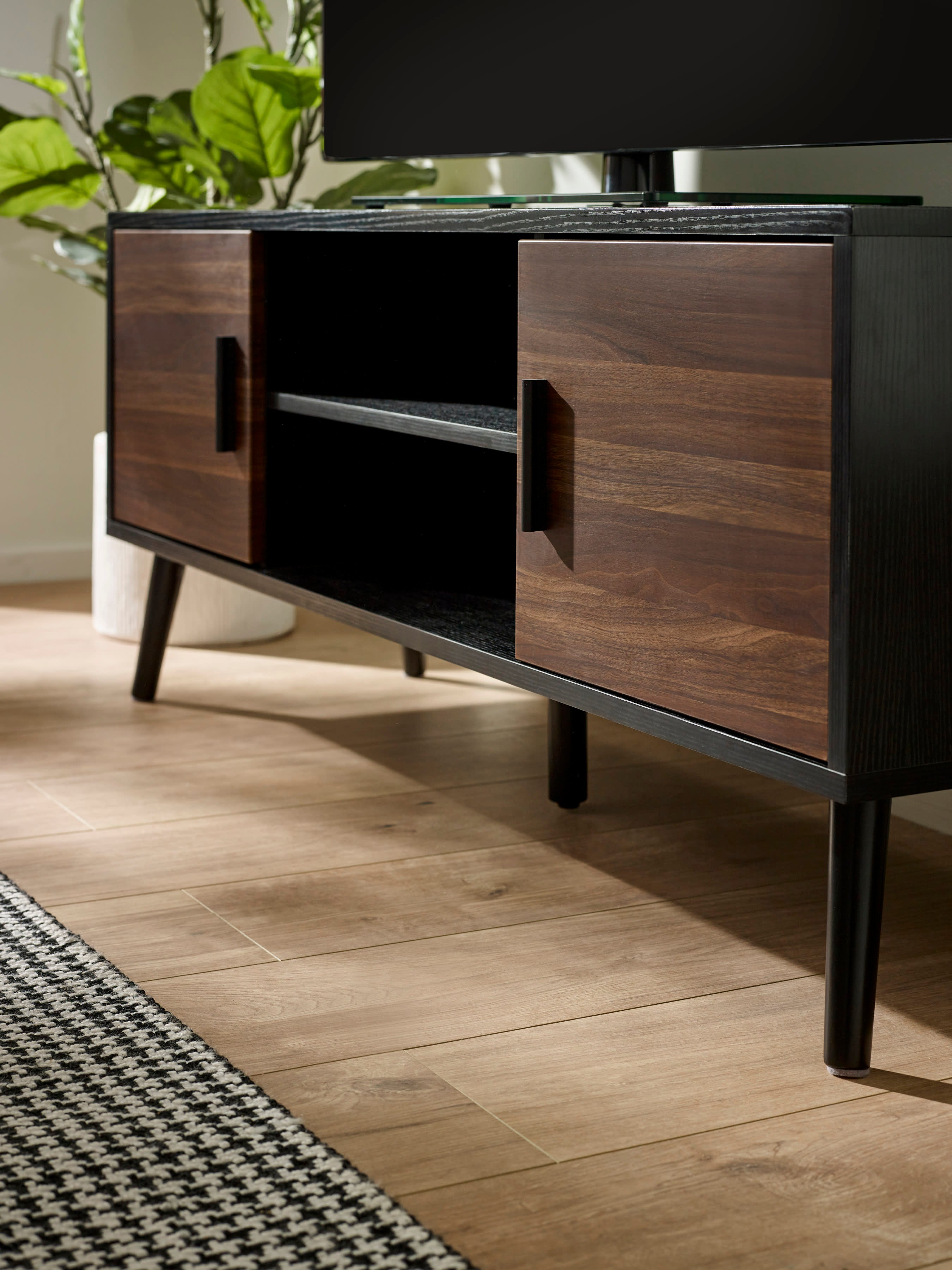Trent Walnut and Black Large TV Stand Up to 55" – Walnut Effect