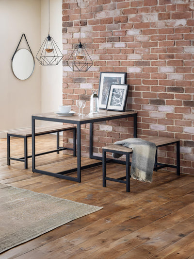 Tribeca Oak Table and 2 Oak Tribeca Benches – Black/Sonoma Oak