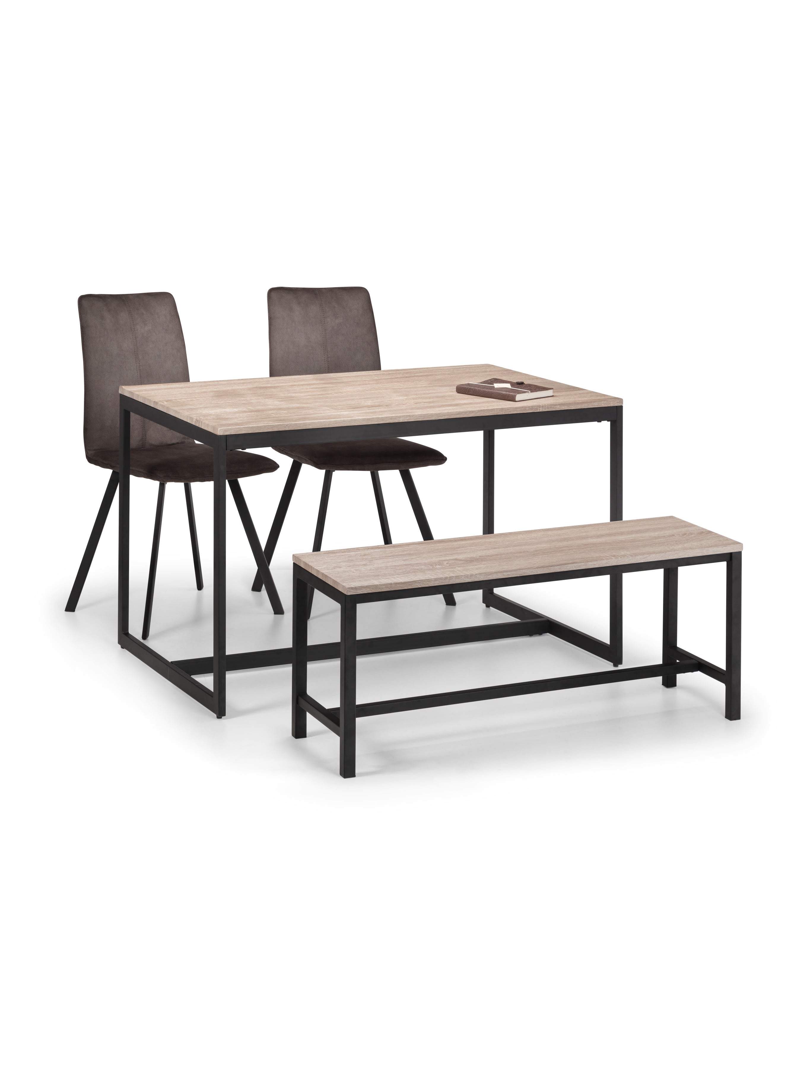 Tribeca Oak Table, 1 Oak Tribeca Bench and 2 Monroe Chairs – Black/Sonoma Oak