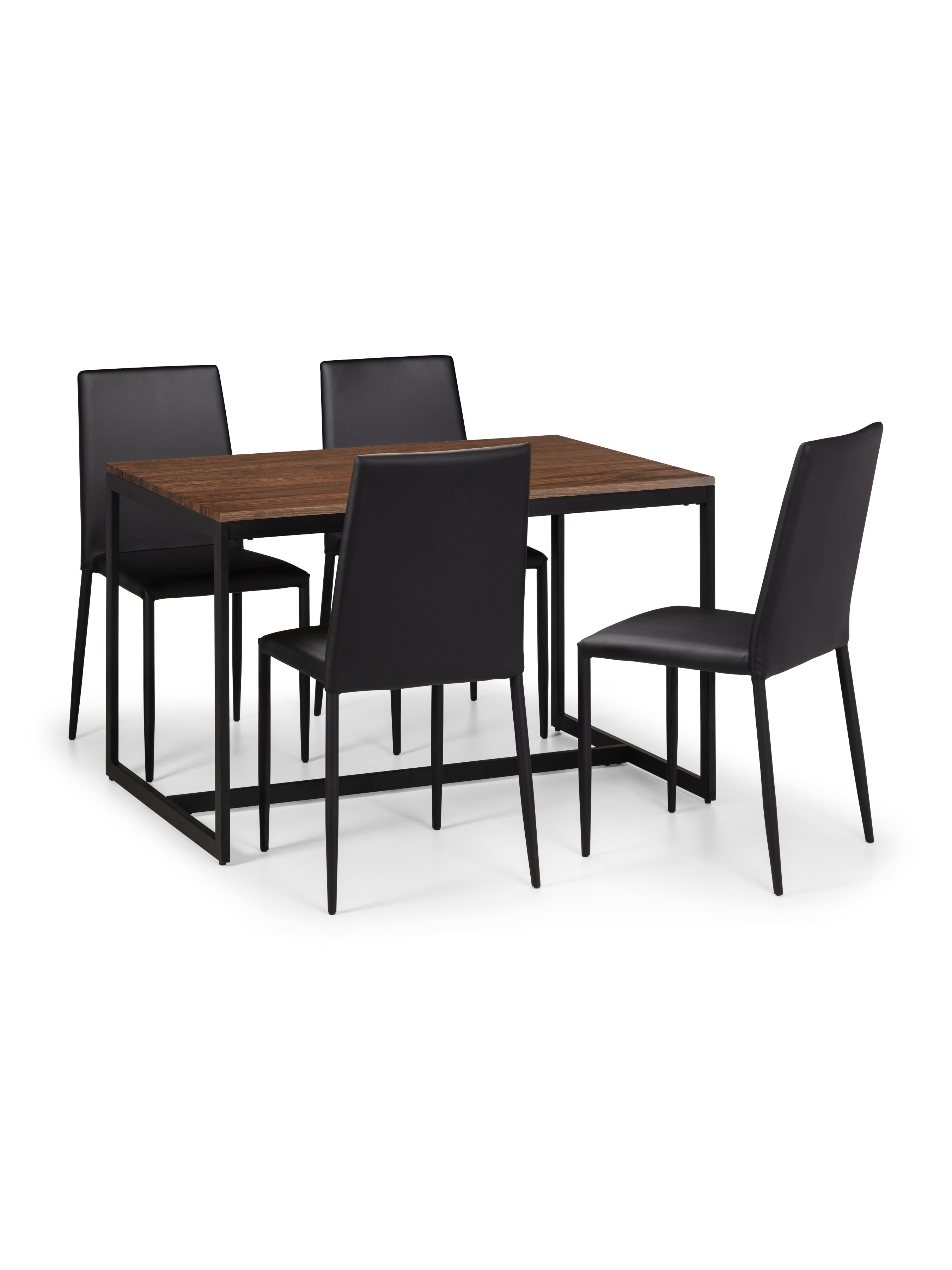 Tribeca Walnut Table and 4 Black Jazz Chairs – Black/Walnut