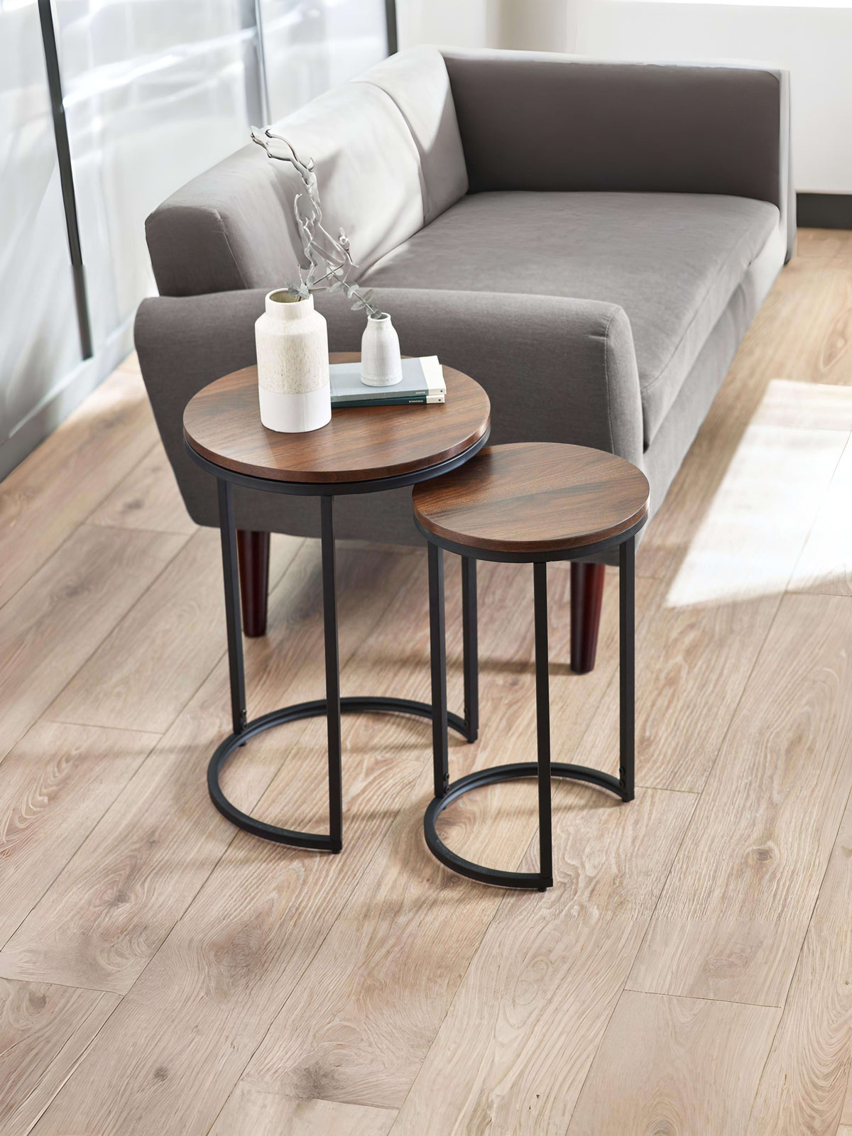 Tribeca Round Nesting Side Tables Walnut