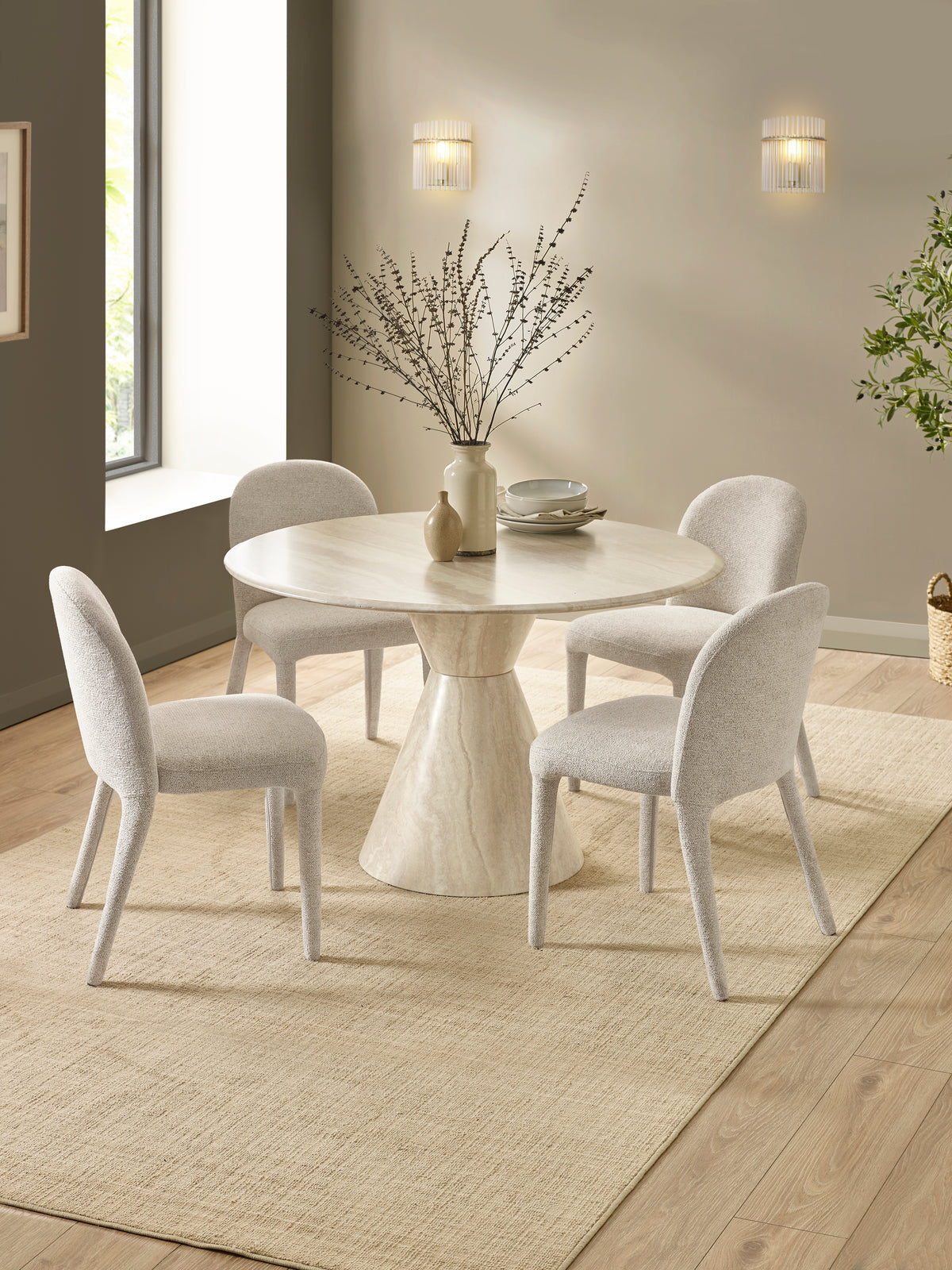 Verona Round Pedestal 4 Seater Dining Table – Cream Marble Effect