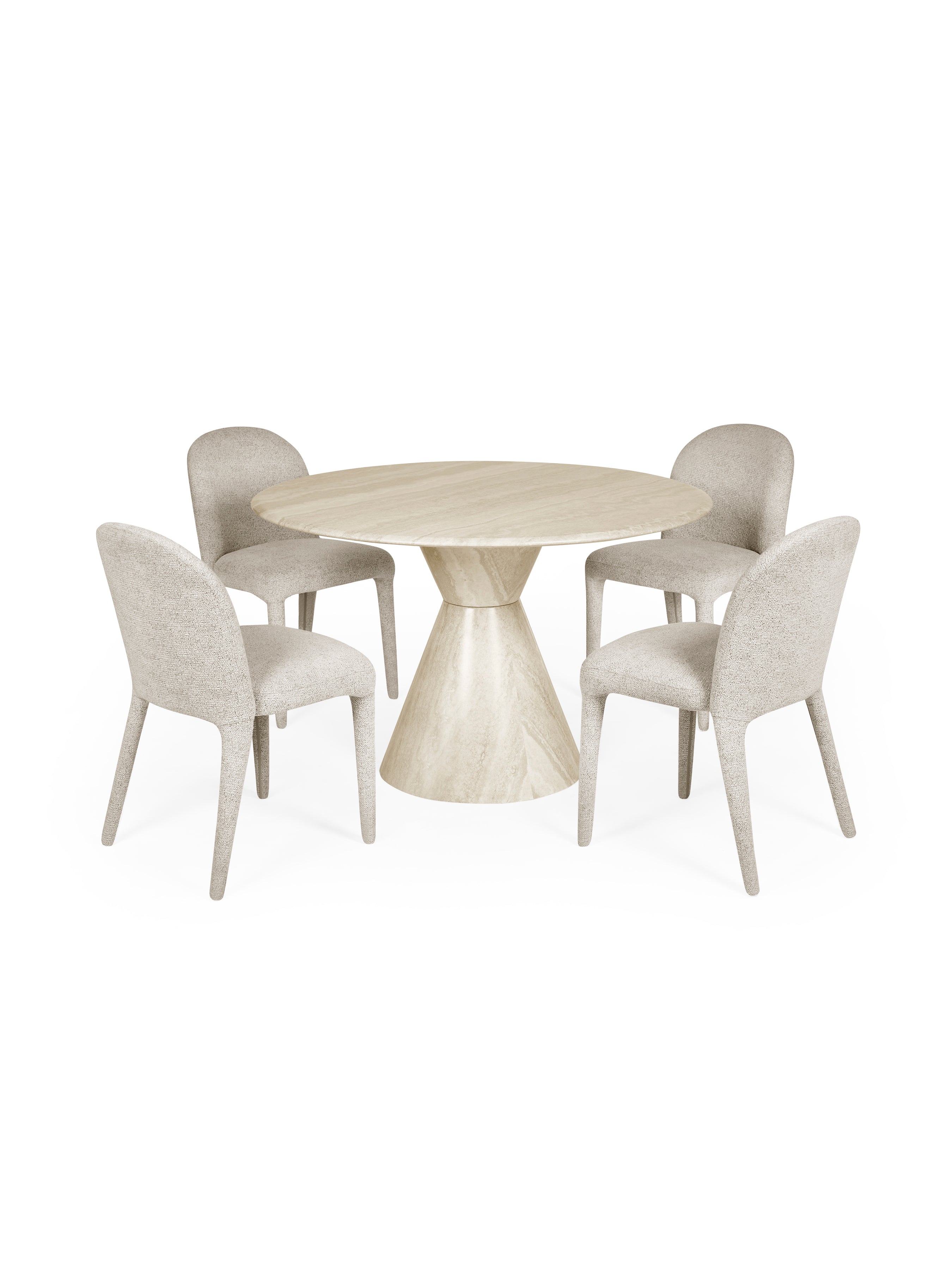 Verona Cream Marble Effect Round Dining Set with 4 Holly Cream Chairs – Cream Marble Effect and Cream Chenille