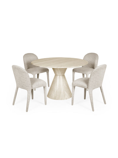 Verona Cream Marble Effect Round Dining Set with 4 Holly Cream Chairs – Cream Marble Effect and Cream Chenille