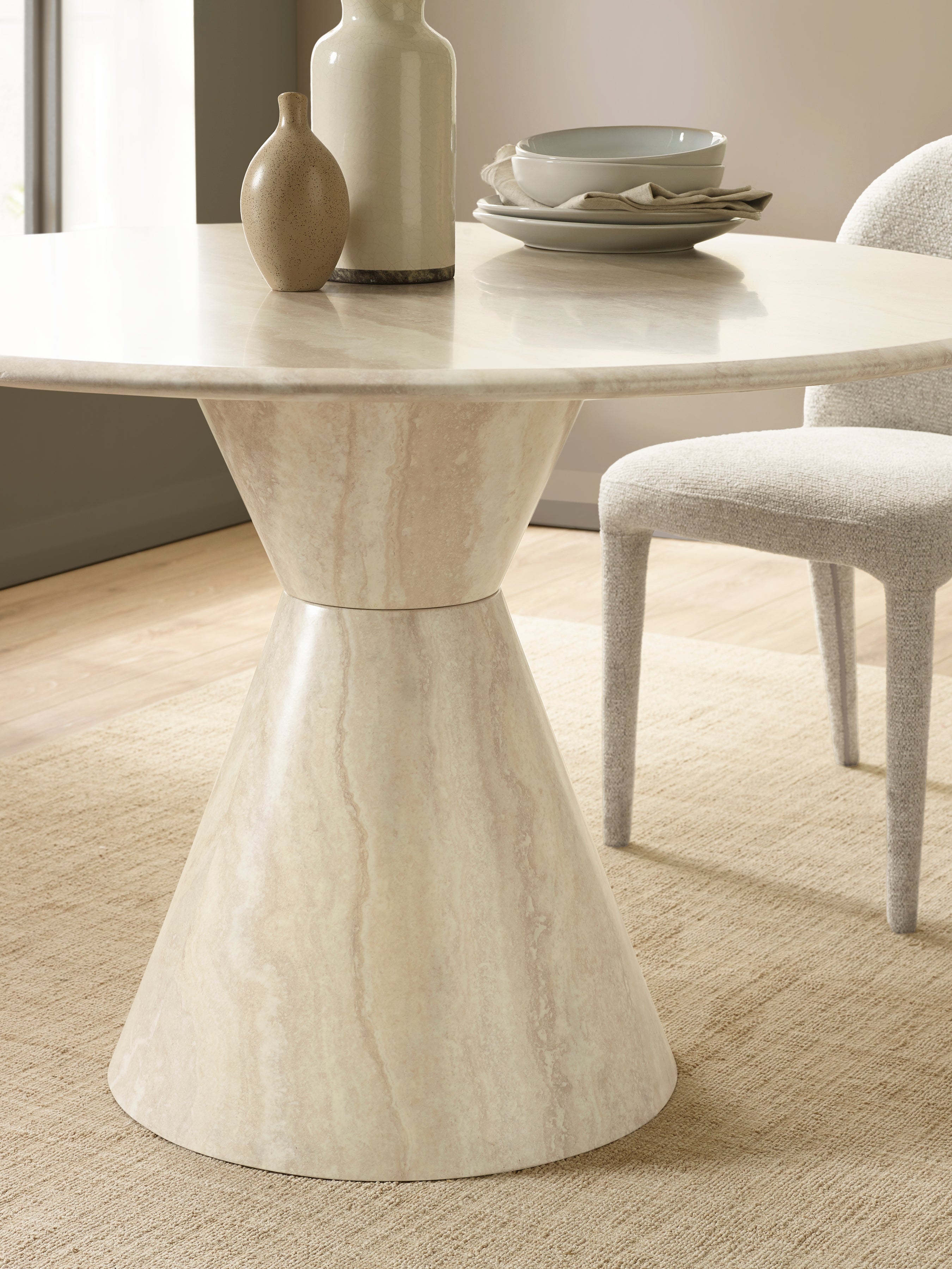 Verona Cream Marble Effect Round Dining Set with 4 Holly Cream Chairs – Cream Marble Effect and Cream Chenille