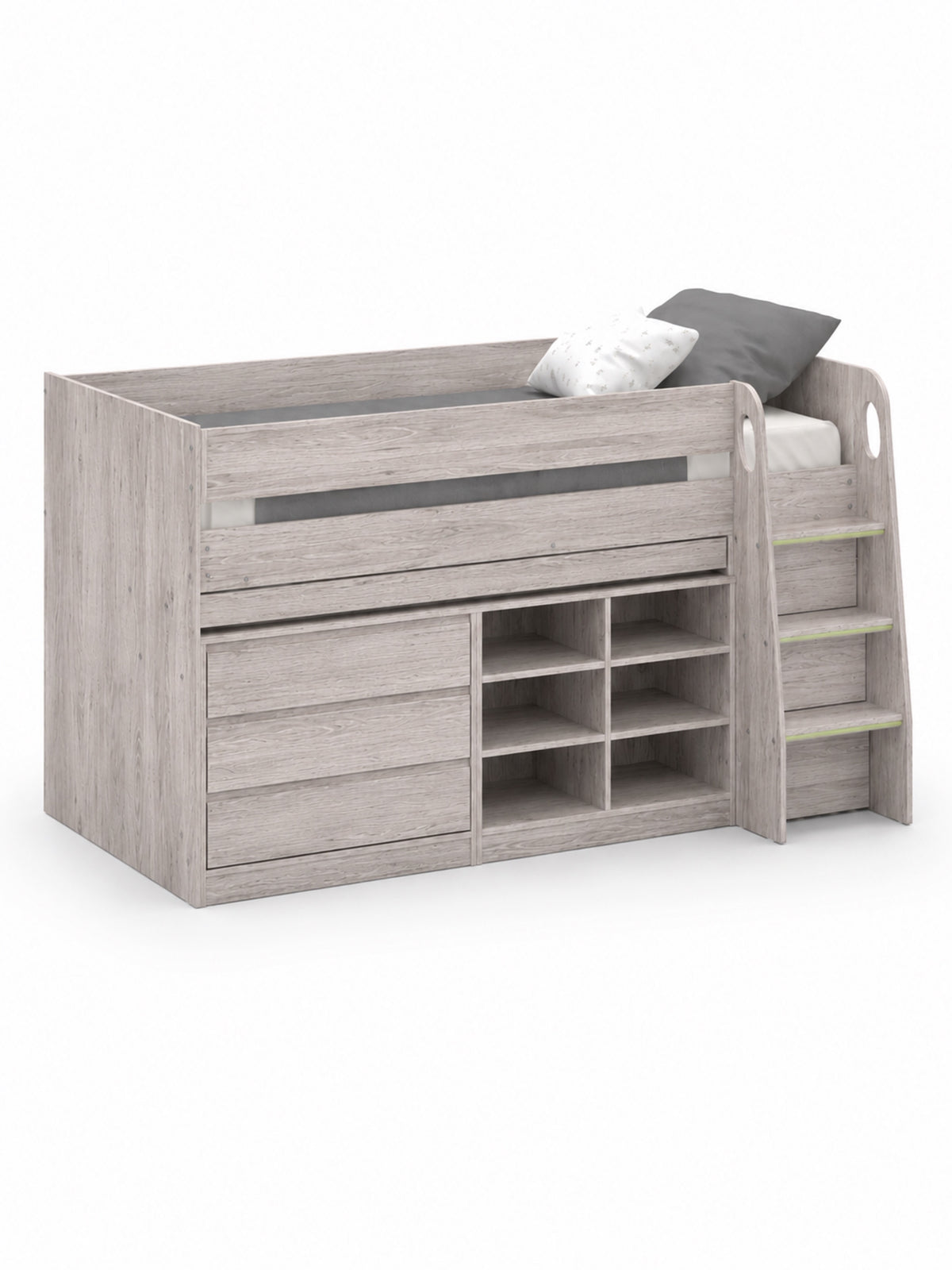 Vespa Mid Sleeper Bed with Desk – Grey Oak Effect