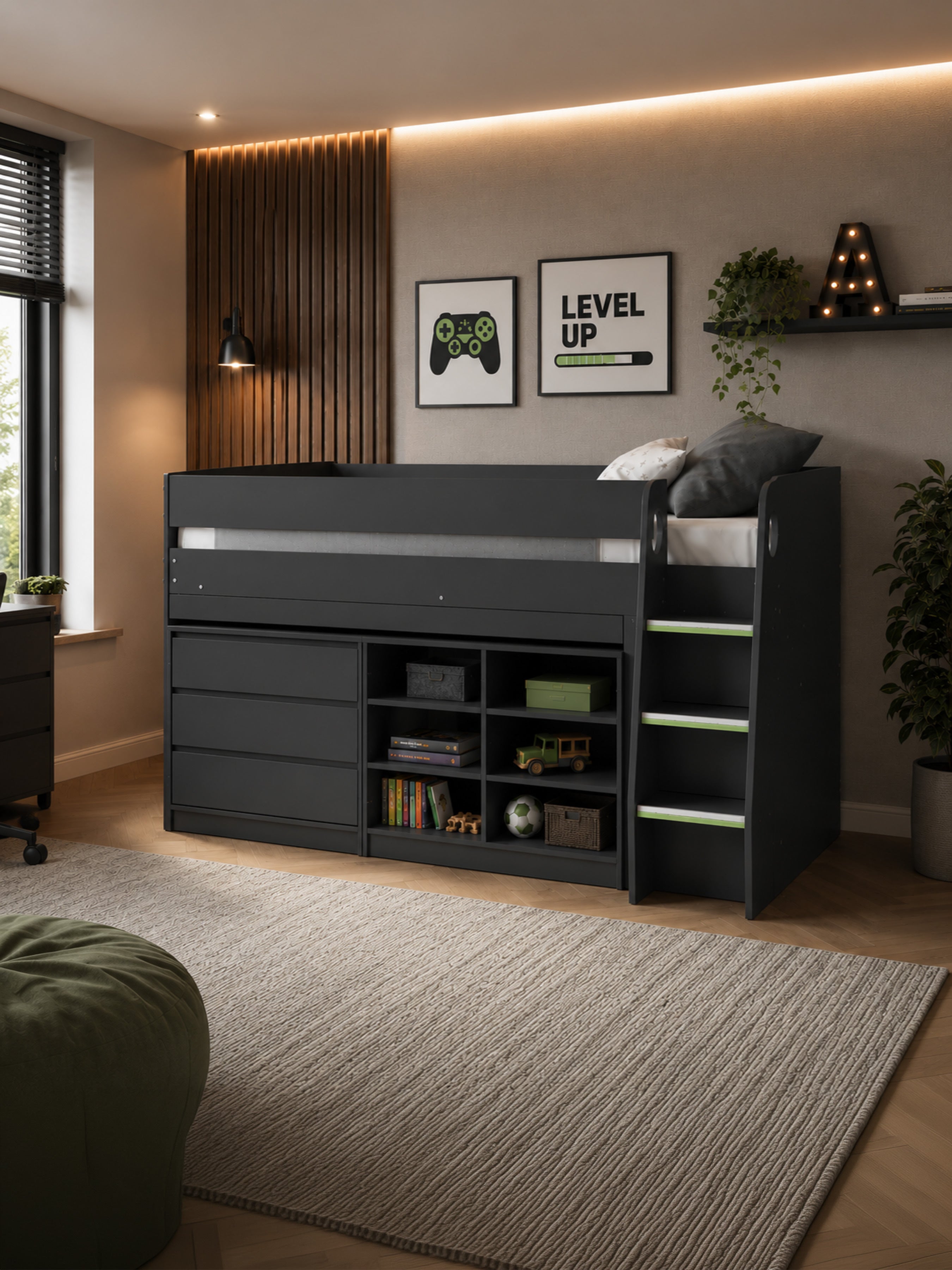 Vespa Mid Sleeper Bed with Desk – Anthracite