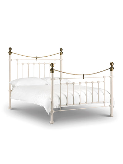 Victoria Stone White Bed Metal Bed - Stone White With Brass