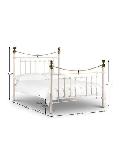 Victoria Stone White Bed Metal Bed - Stone White With Brass