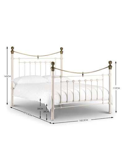 Victoria Stone White Bed Metal Bed - Stone White With Brass
