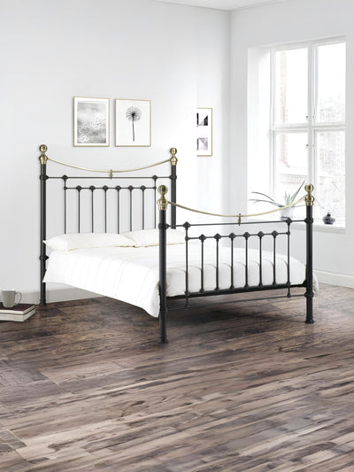 Victoria Satin Black Bed Metal Bed - Satin Black With Brass