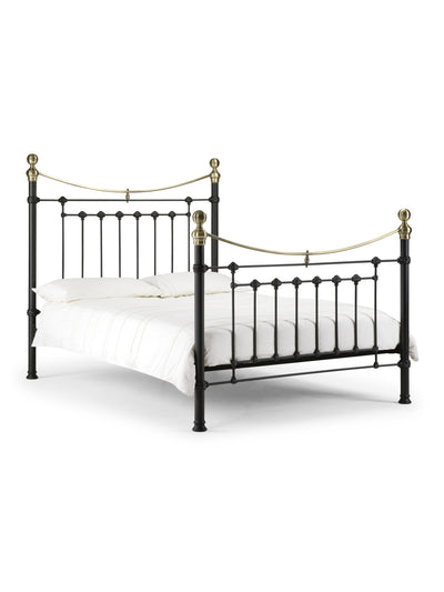 Victoria Satin Black Bed Metal Bed - Satin Black With Brass