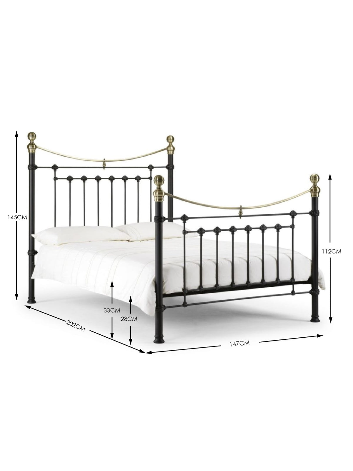 Victoria Satin Black Bed Metal Bed - Satin Black With Brass
