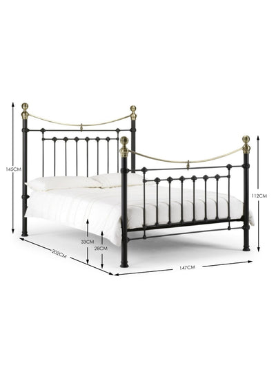Victoria Satin Black Bed Metal Bed - Satin Black With Brass