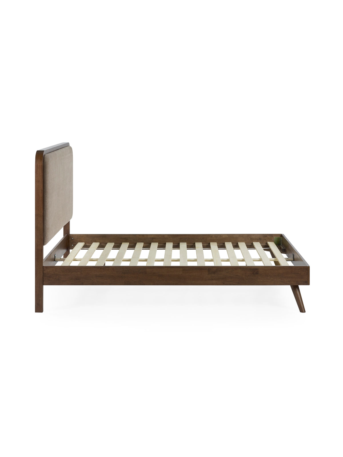 Walden Walnut Effect Bed with Grey Chenille Upholstered Headboard – Walnut Effect and Grey Chenille