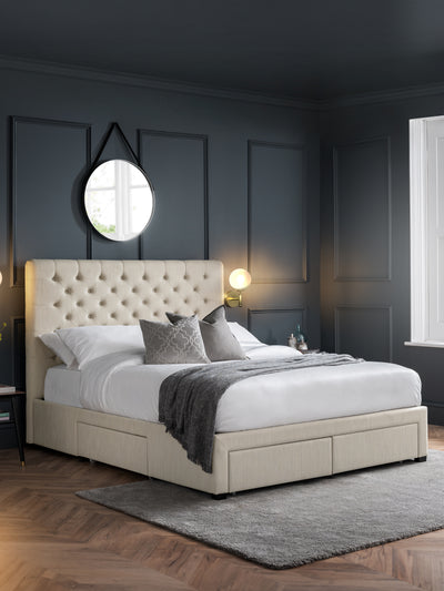 Wilton 4 Drawer Bed – Oatmeal Beige Linen – Oatmeal Linen