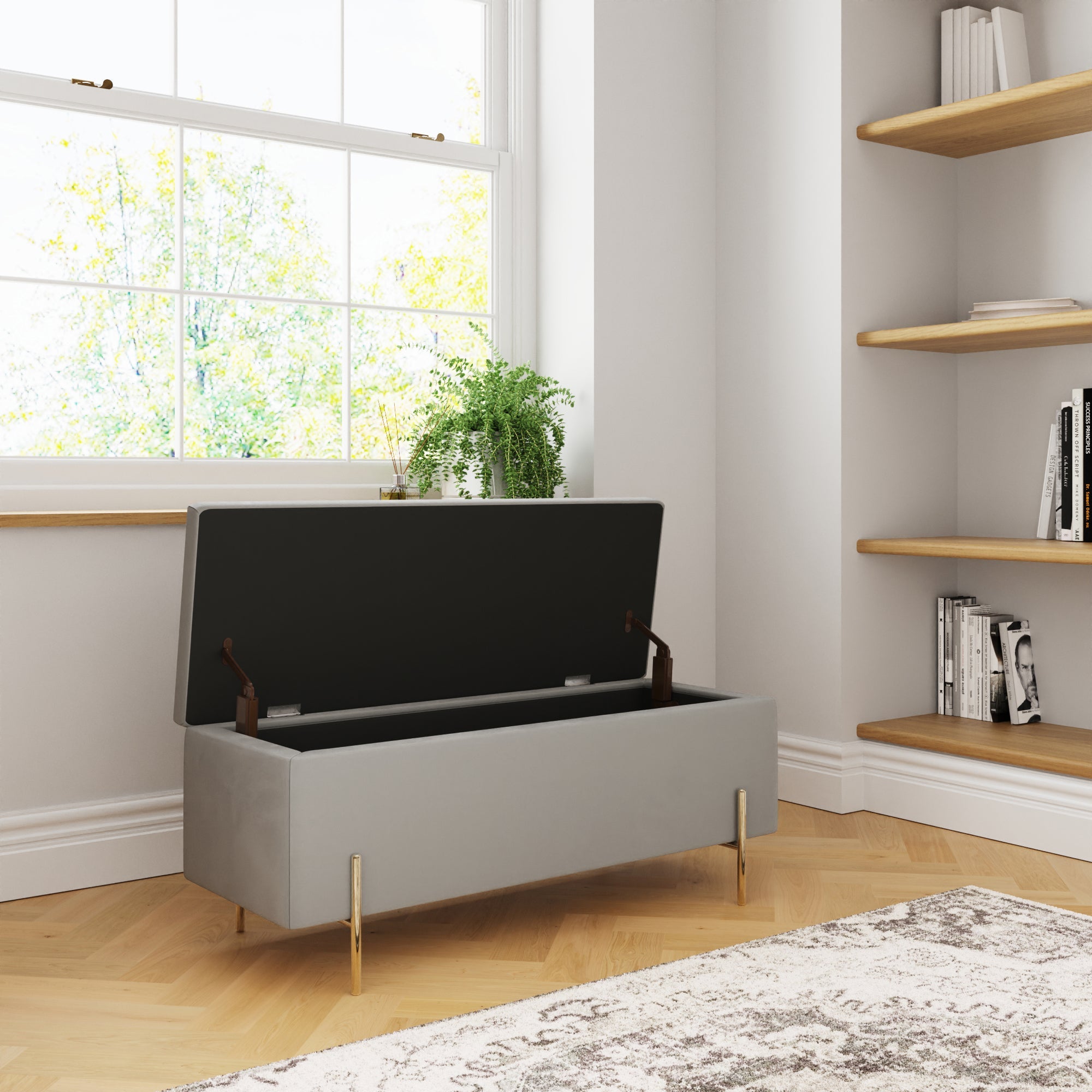 Mystica Ottoman Storage Bench Grey – GFW, view 3