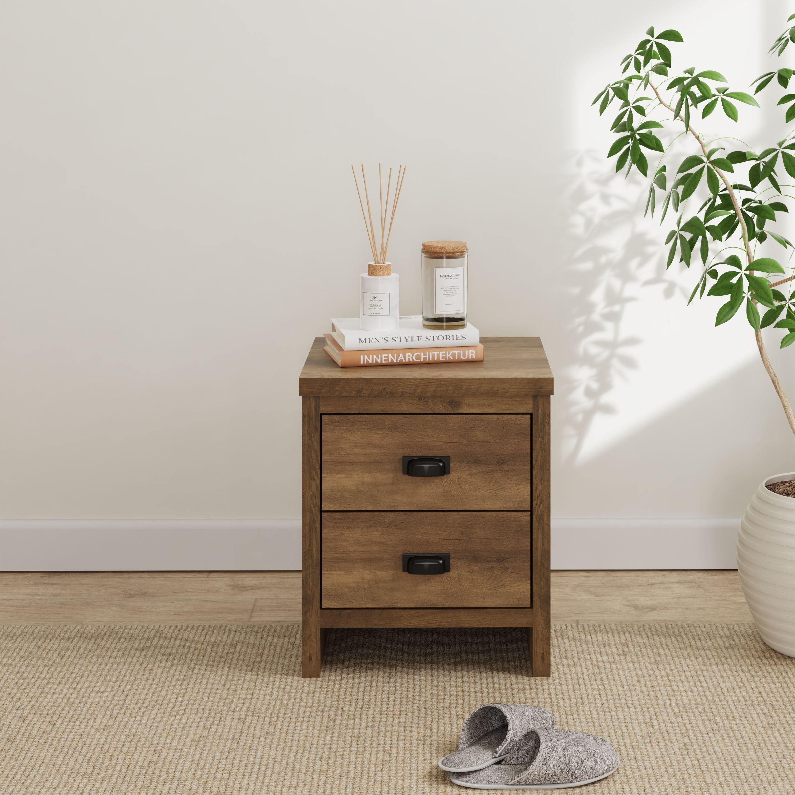 Boston 2 Drawer Bedside Table Knotty Oak – GFW, view 2