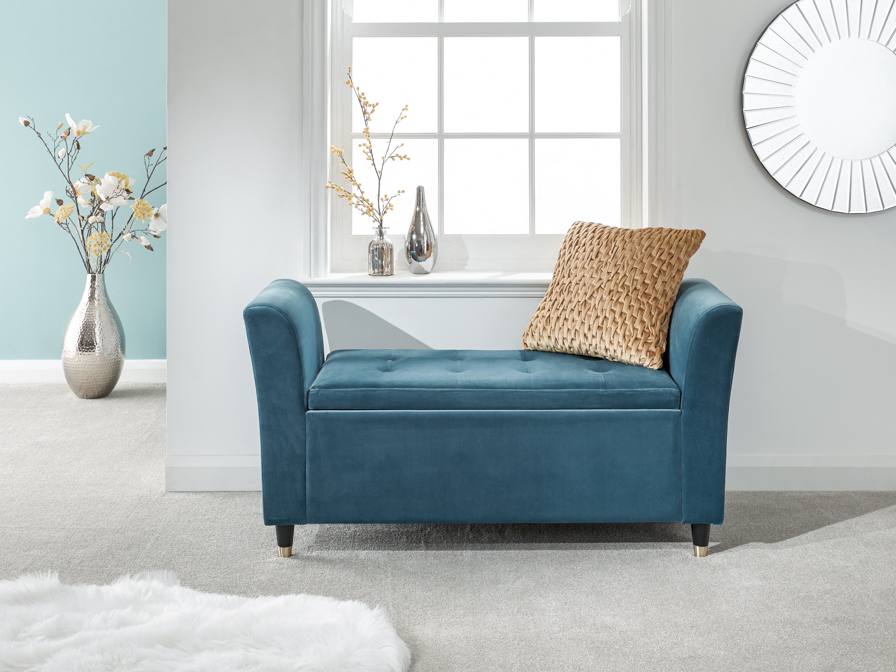 Genoa Window Seat Teal Fabric – GFW, view 2