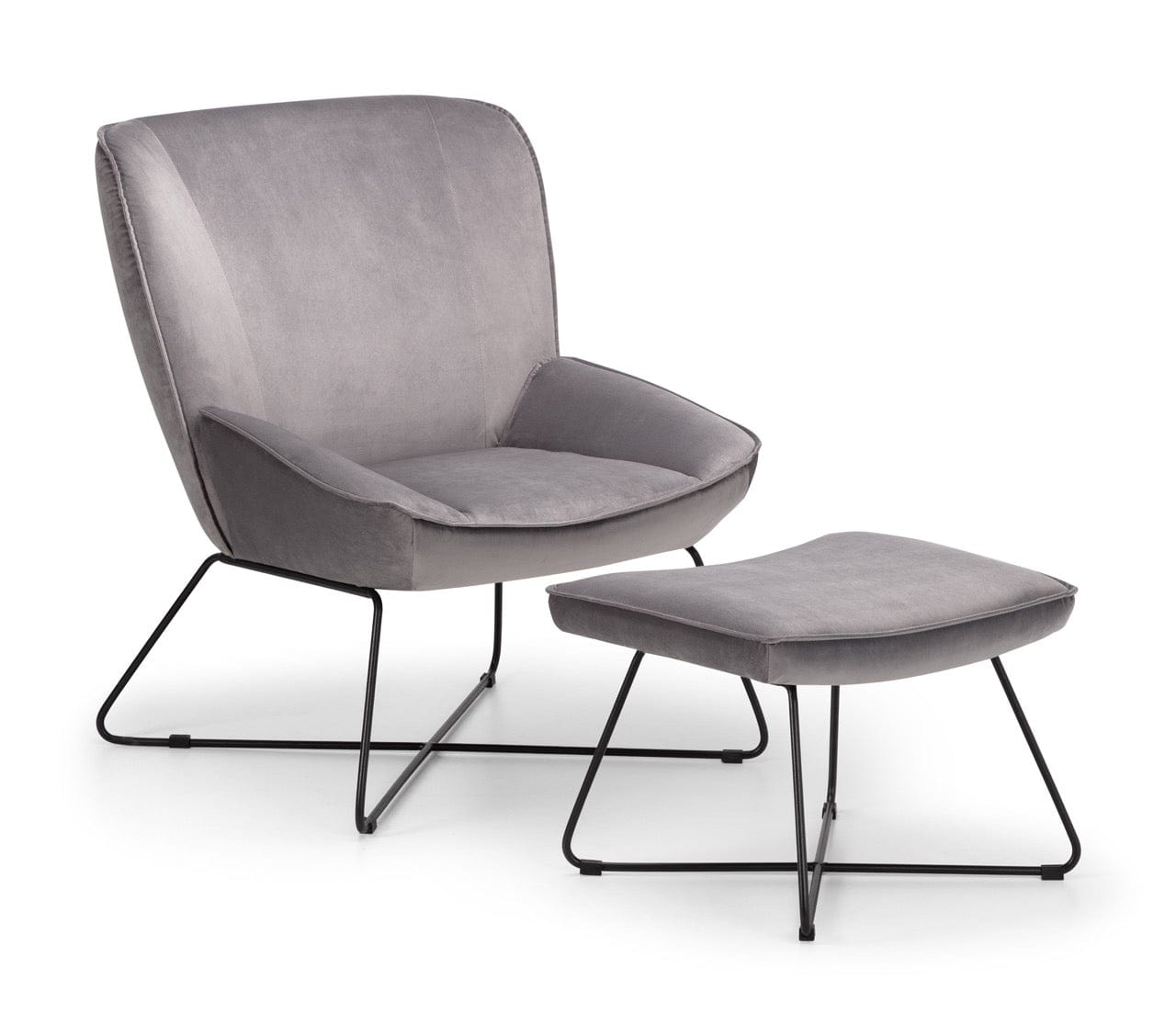 Julian Bowen Accent Chair Mila Velvet Accent Chair With Stool - Grey Bed Kings