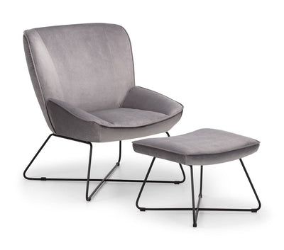 Julian Bowen Accent Chair Mila Velvet Accent Chair With Stool - Grey Bed Kings