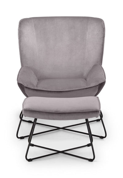 Julian Bowen Accent Chair Mila Velvet Accent Chair With Stool - Grey Bed Kings