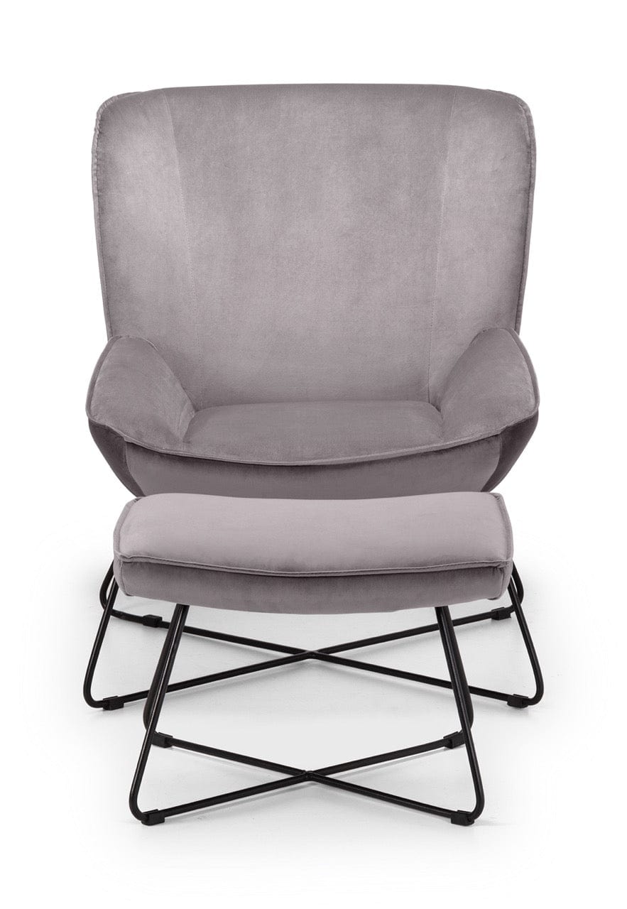 Julian Bowen Accent Chair Mila Velvet Accent Chair With Stool - Grey Bed Kings