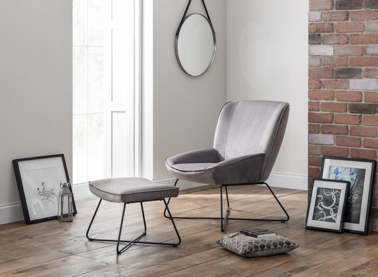 Julian Bowen Accent Chair Mila Velvet Accent Chair With Stool - Grey Bed Kings