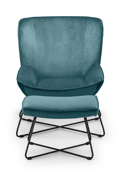Julian Bowen Accent Chair Mila Velvet Accent Chair With Stool - Teal Bed Kings