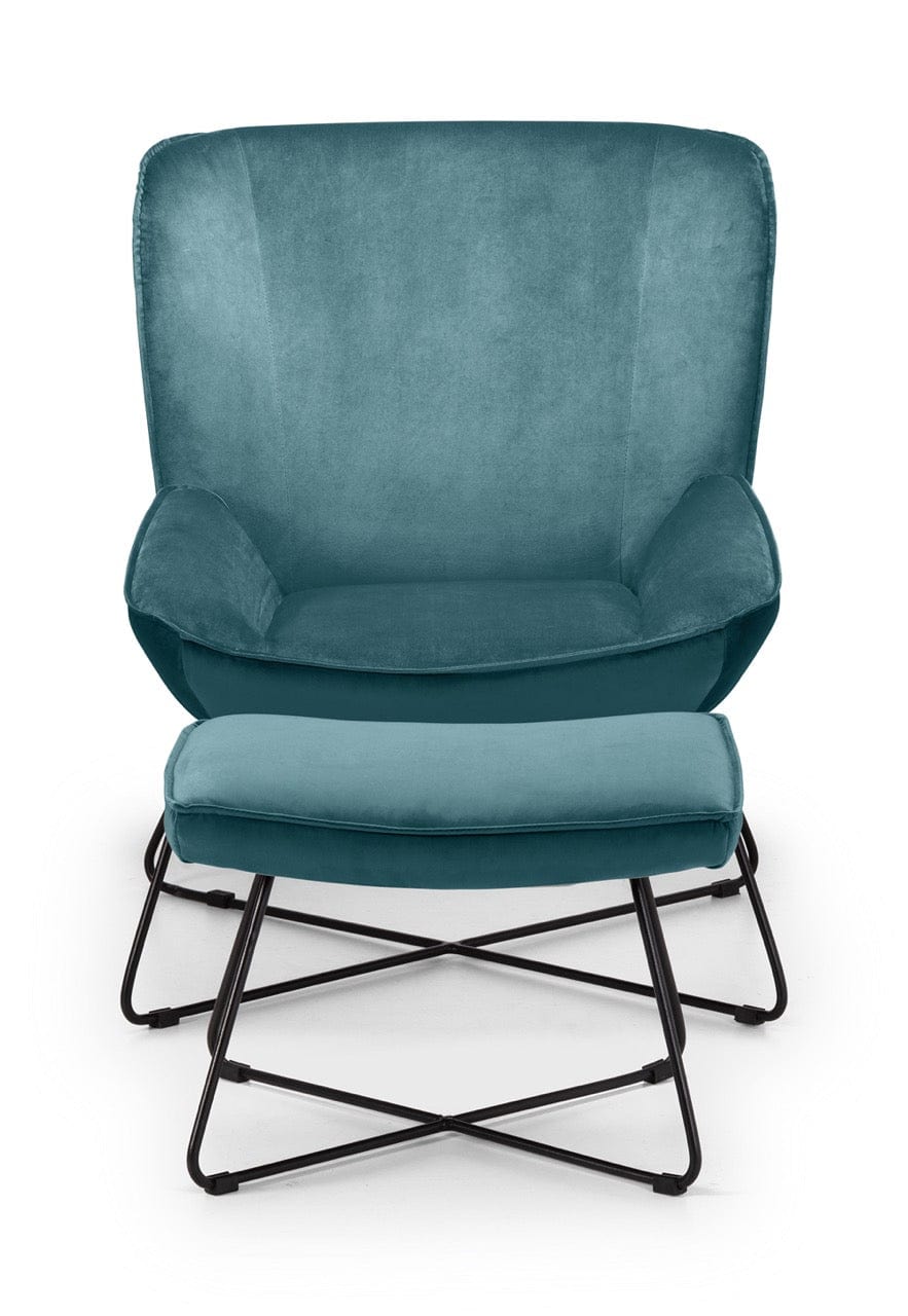 Julian Bowen Accent Chair Mila Velvet Accent Chair With Stool - Teal Bed Kings