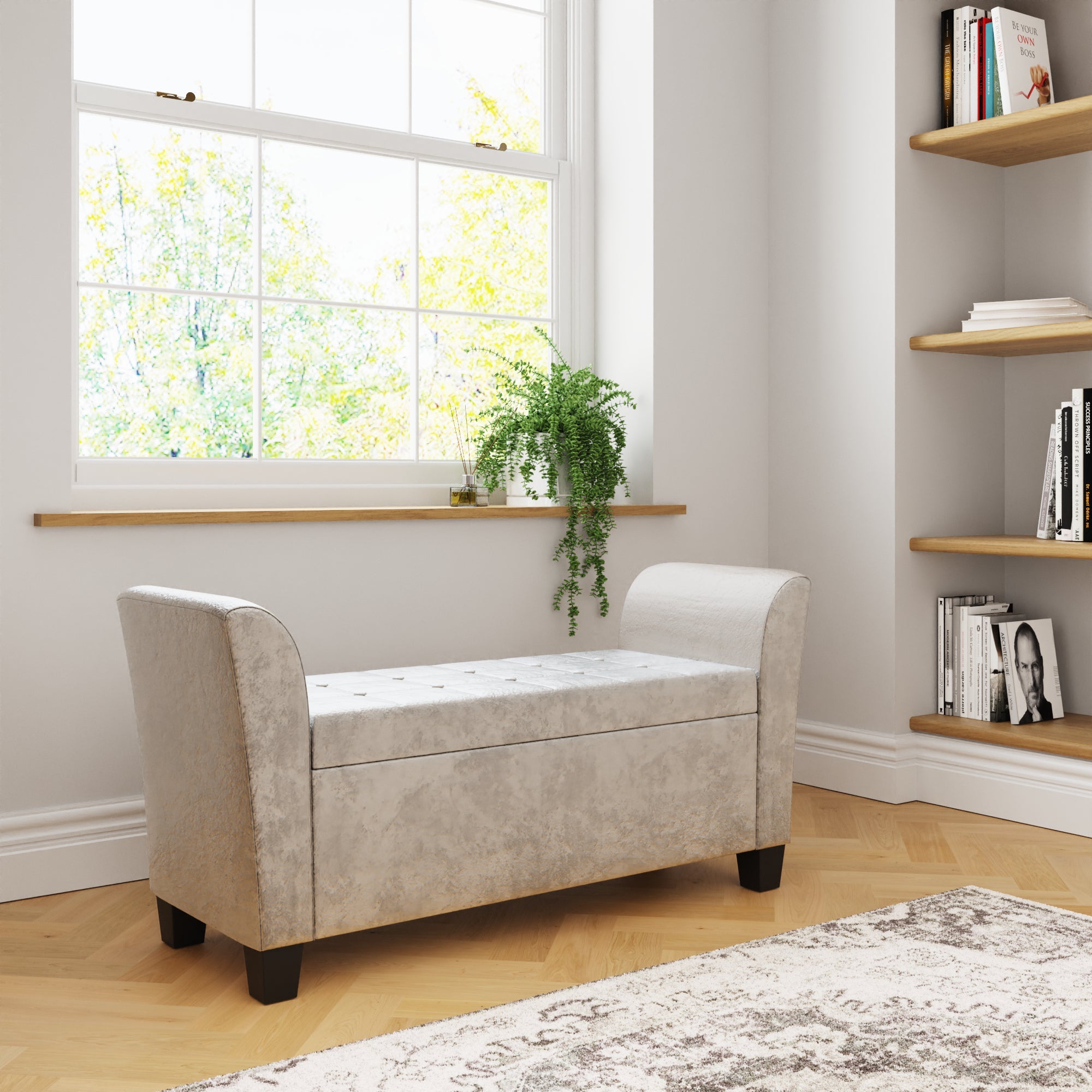 Verona Window Seat Oyster Crushed Velvet – GFW, view 2