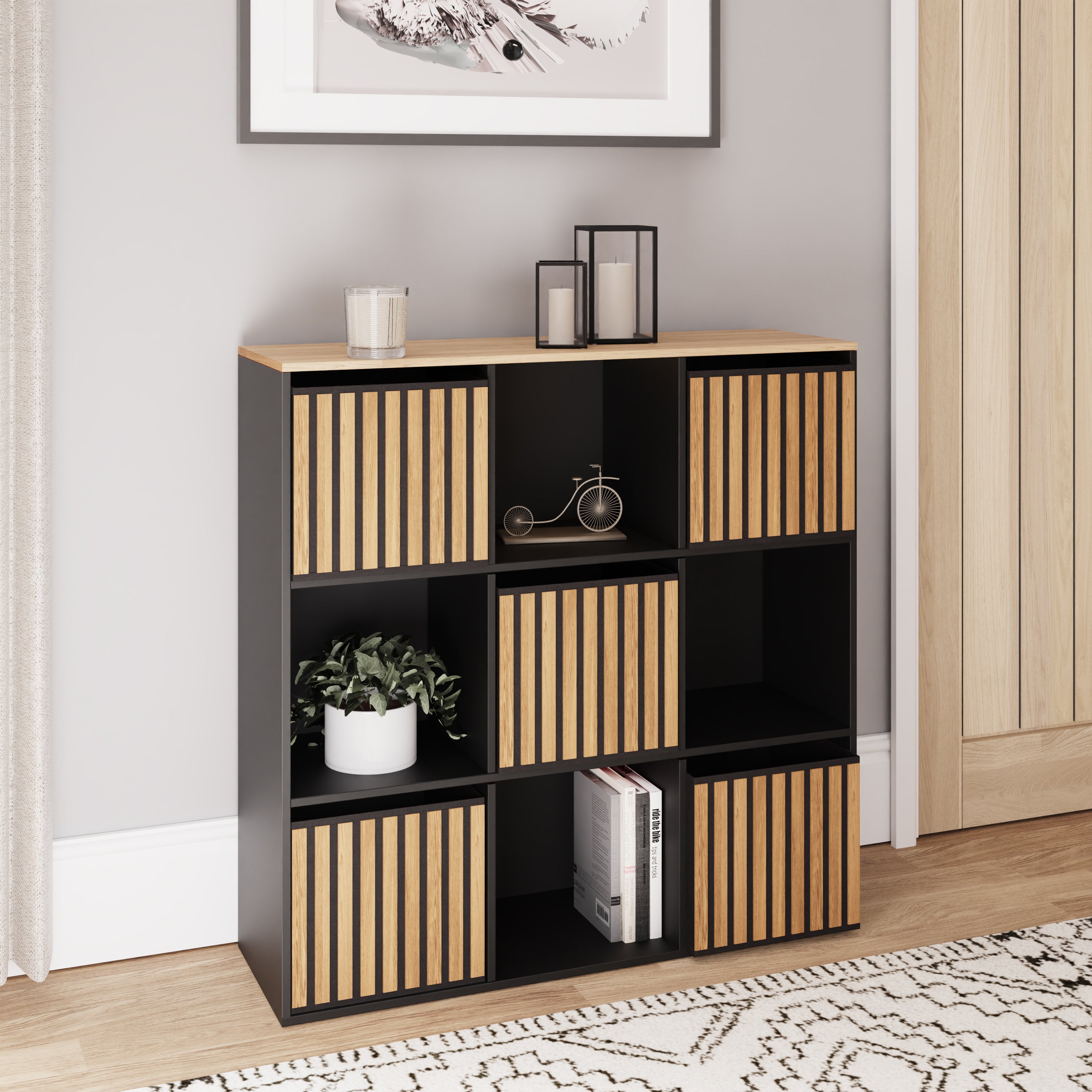 Kube 3X3 Storage Kube Black/Medium Oak – GFW, view 2