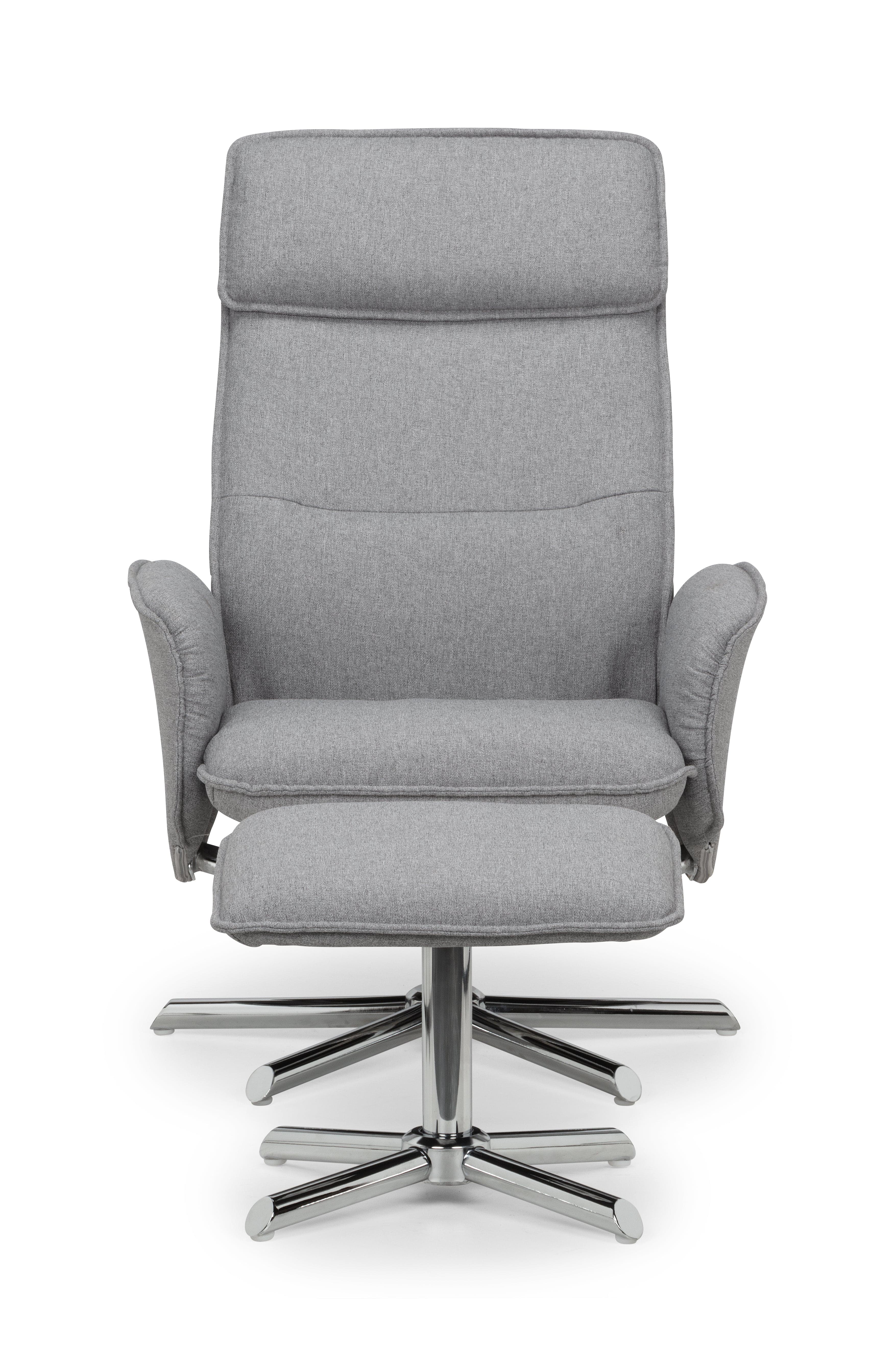 Aria Recliner & Stool With Chrome Base - Grey Linen – Julian Bowen