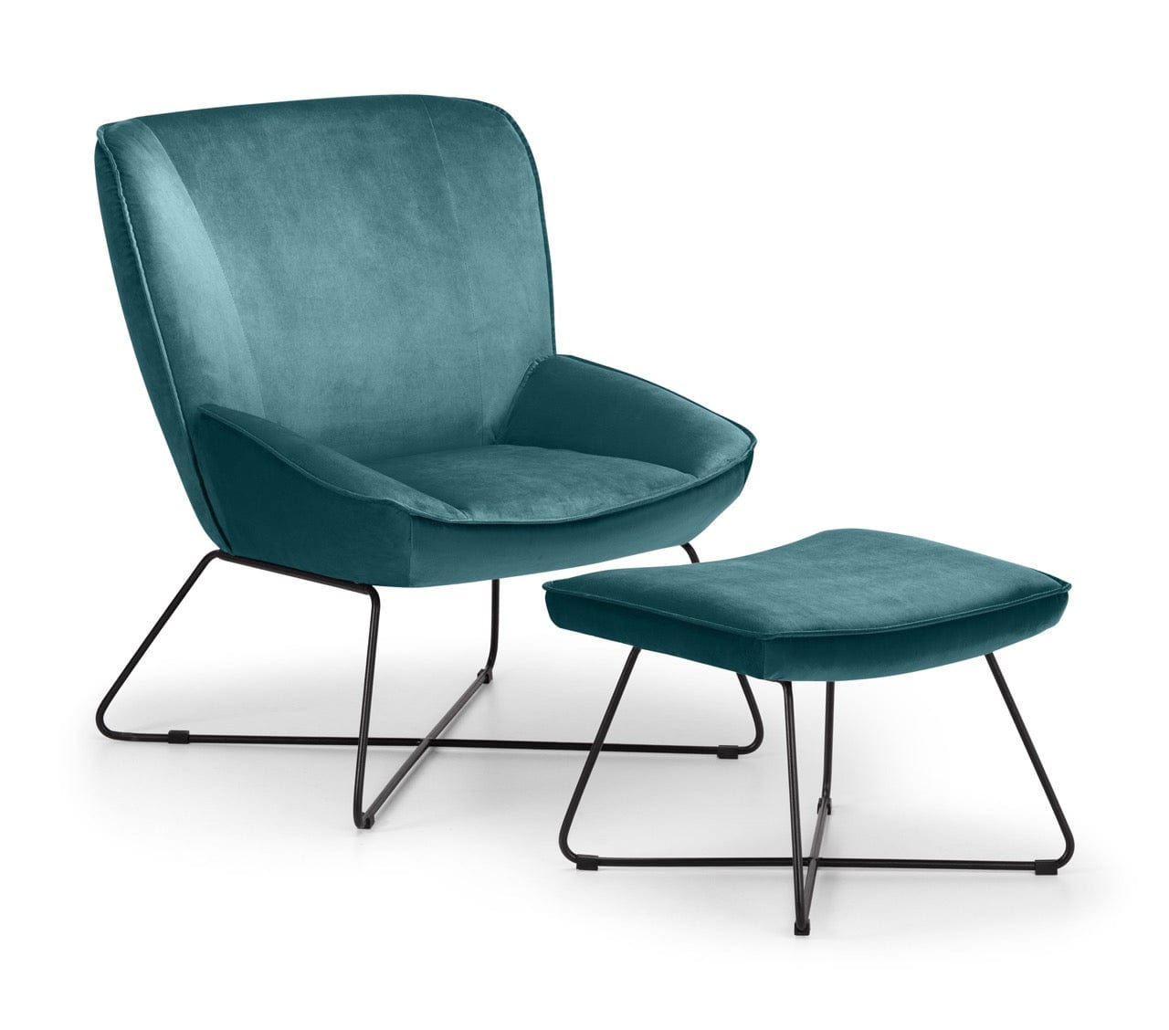 Julian Bowen Armchair Mila Velvet Accent Chair With Stool - Teal Bed Kings